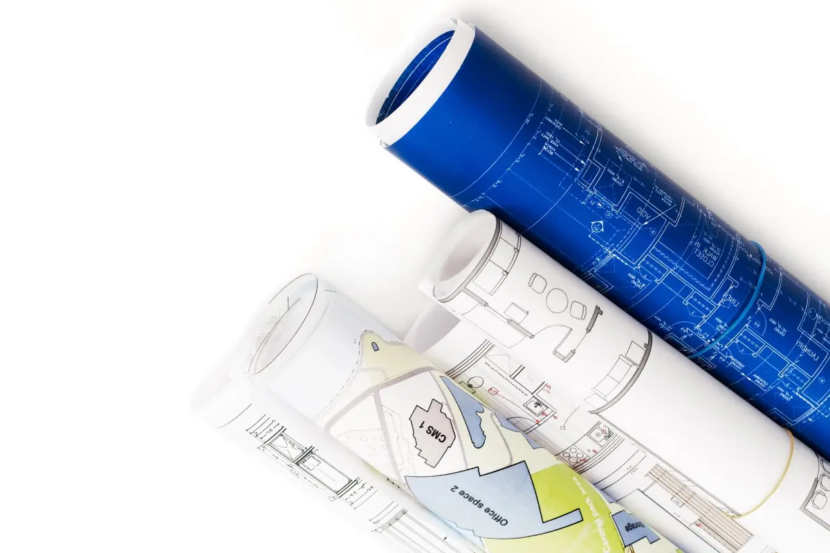 set of five rolled blueprints