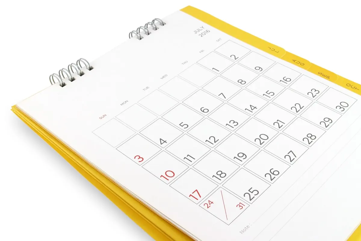 July 2016 calendar with yellow branding