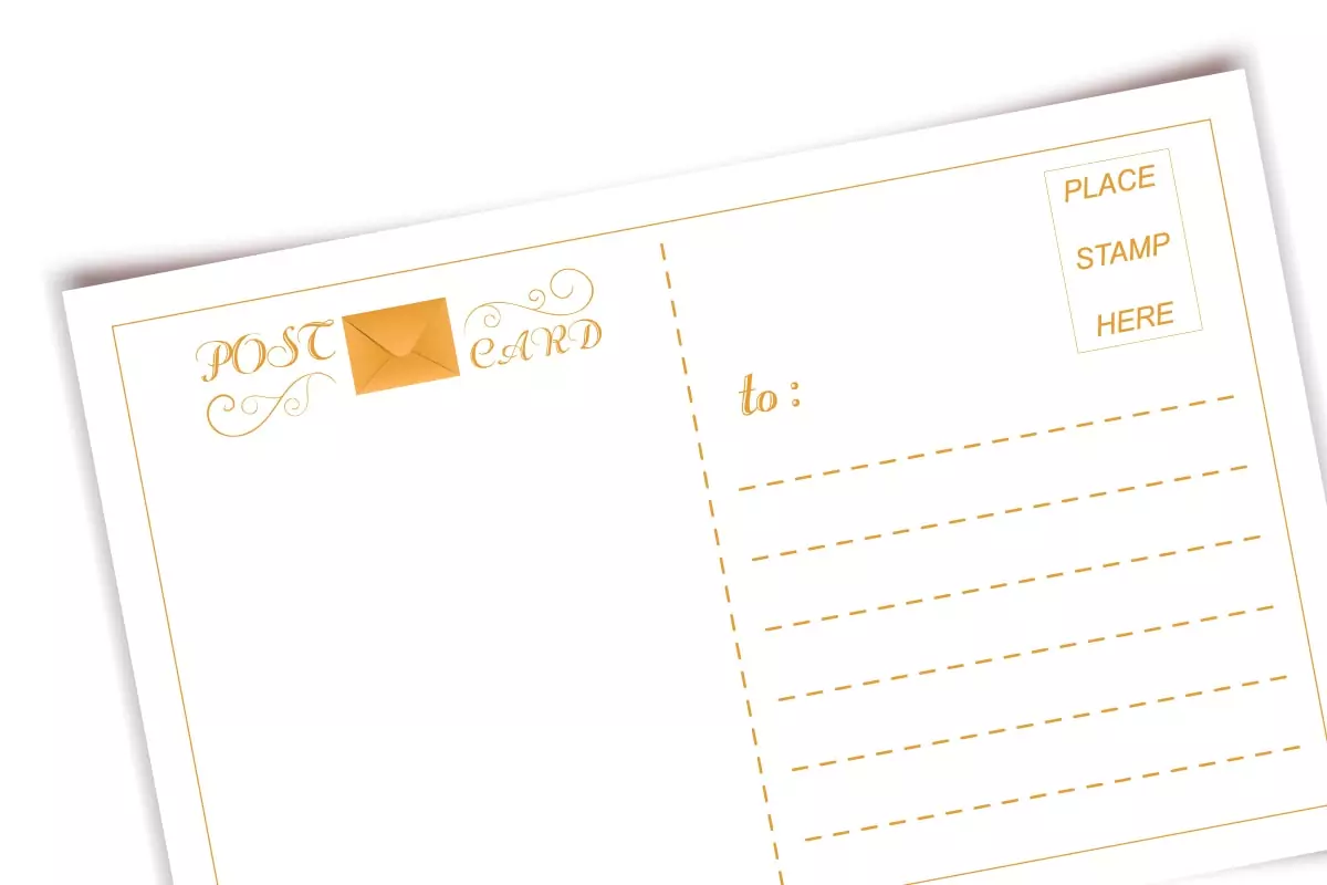 Post card with yellow branding
