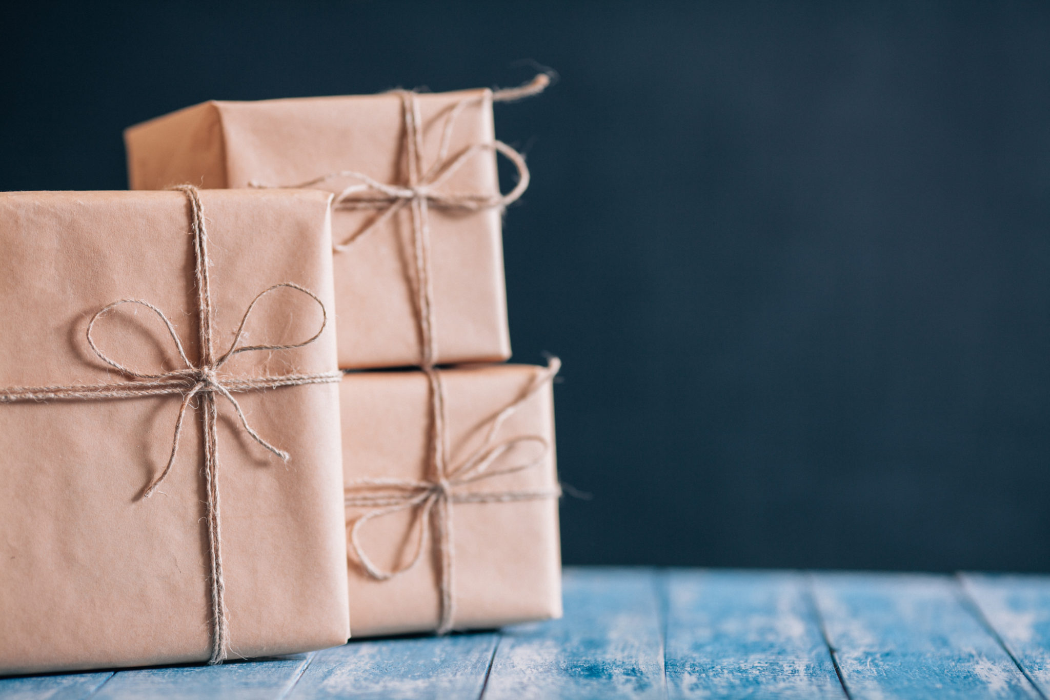 Gift boxes on kraft paper