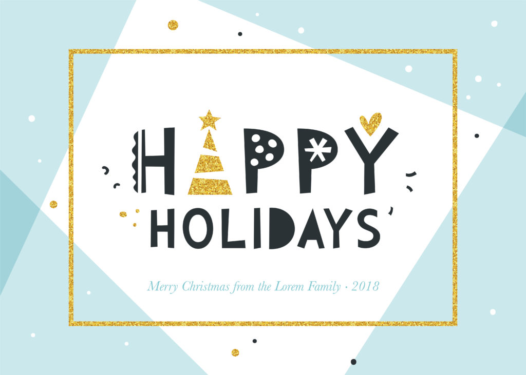 An image of a blue and gold holiday card