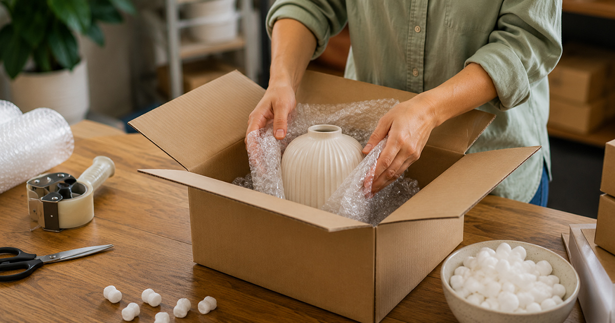 How to Pack Fragile Items - Packing ceramic vase with bubble wrap