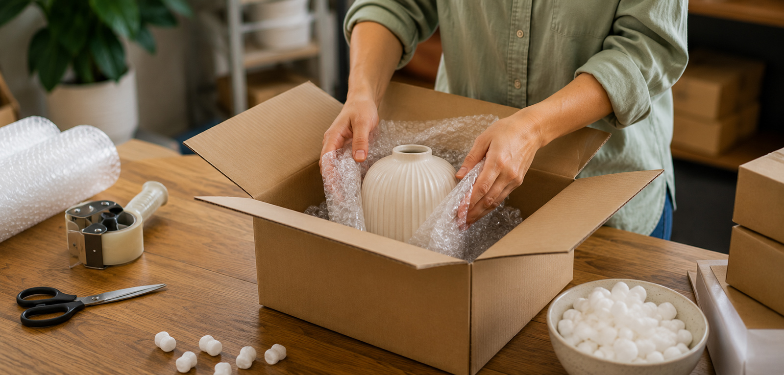 How to Pack Fragile Items - Packing ceramic vase with bubble wrap